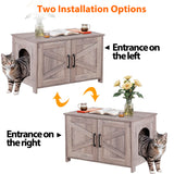 ZENY Cat Litter Box Enclosure, Litter Box Furniture Hidden, Wooden Litter Cabinet with Divider, Farmhouse Style Cat Washroom Storage Bench，Fit Most of Litter Box, Greige ZENY