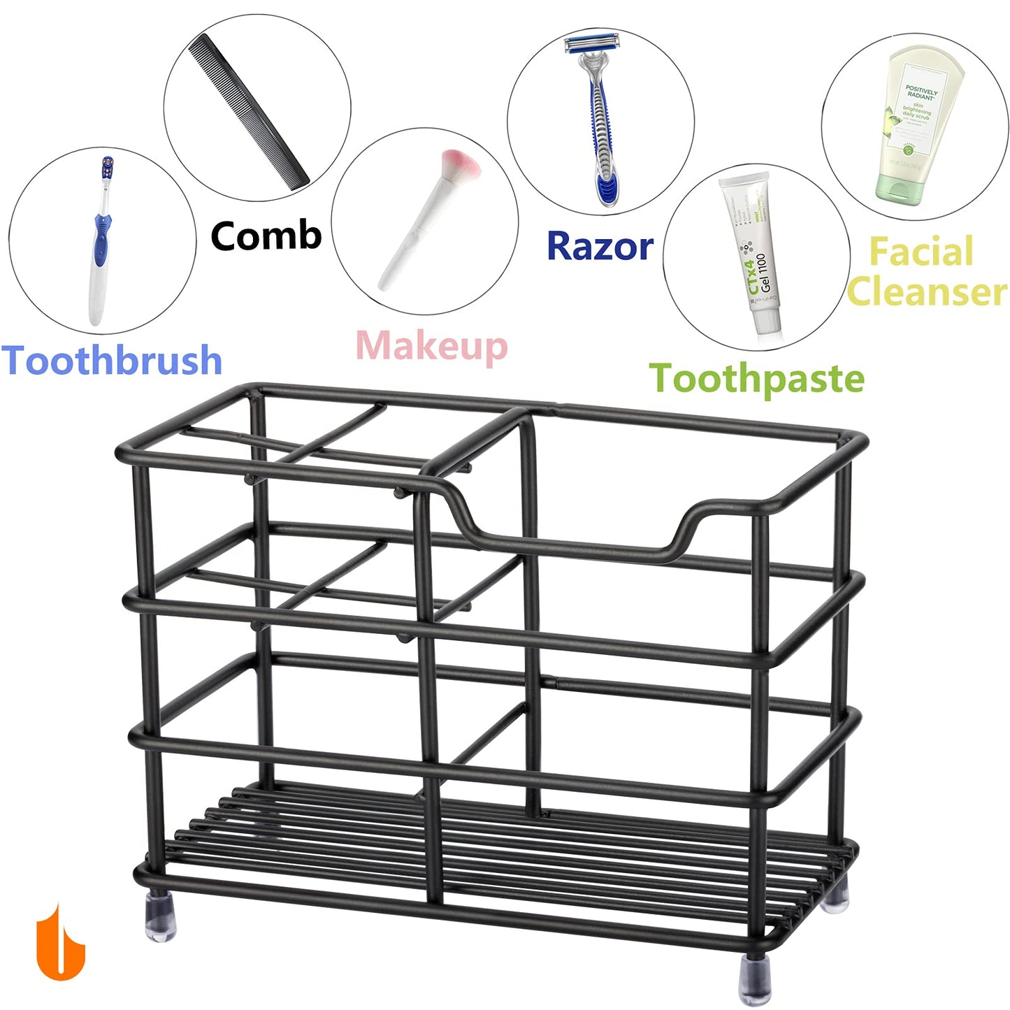 Urbanstrive 304 Stainless Steel Bathroom Toothbrush Holder Toothpaste Holder Stand Bathroom Accessories Organizer, Black