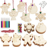 GUDELAK 48PCS Christmas Crafts for Kids, Wooden Christmas Ornaments Unfinished Wood Slices with 6 Styles, DIY Christmas Ornaments Kits for Christmas Tree Holiday Hanging Decorations GUDELAK