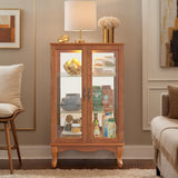 CKEASEAN Lighted Curio Cabinet, 44" H Glass Display Cabinet with 3-Tier Adjustable Glass Shelves, China Cabinet with Mirrored Back Panel for Living Room, Light Blub Included (Dark Oak) CKEASEAN