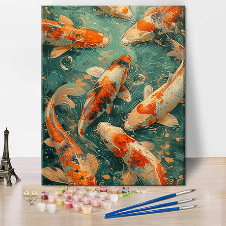 TUMOVO Koi Paint by Numbers, Japanese Koi Adult Paint by Number Kits, Paint-by-Number Kits Flower Color by Number Canvas Frameless with 3 Brushes DIY Oil Painting Kits Gift, 16 x20 Inch TUMOVO