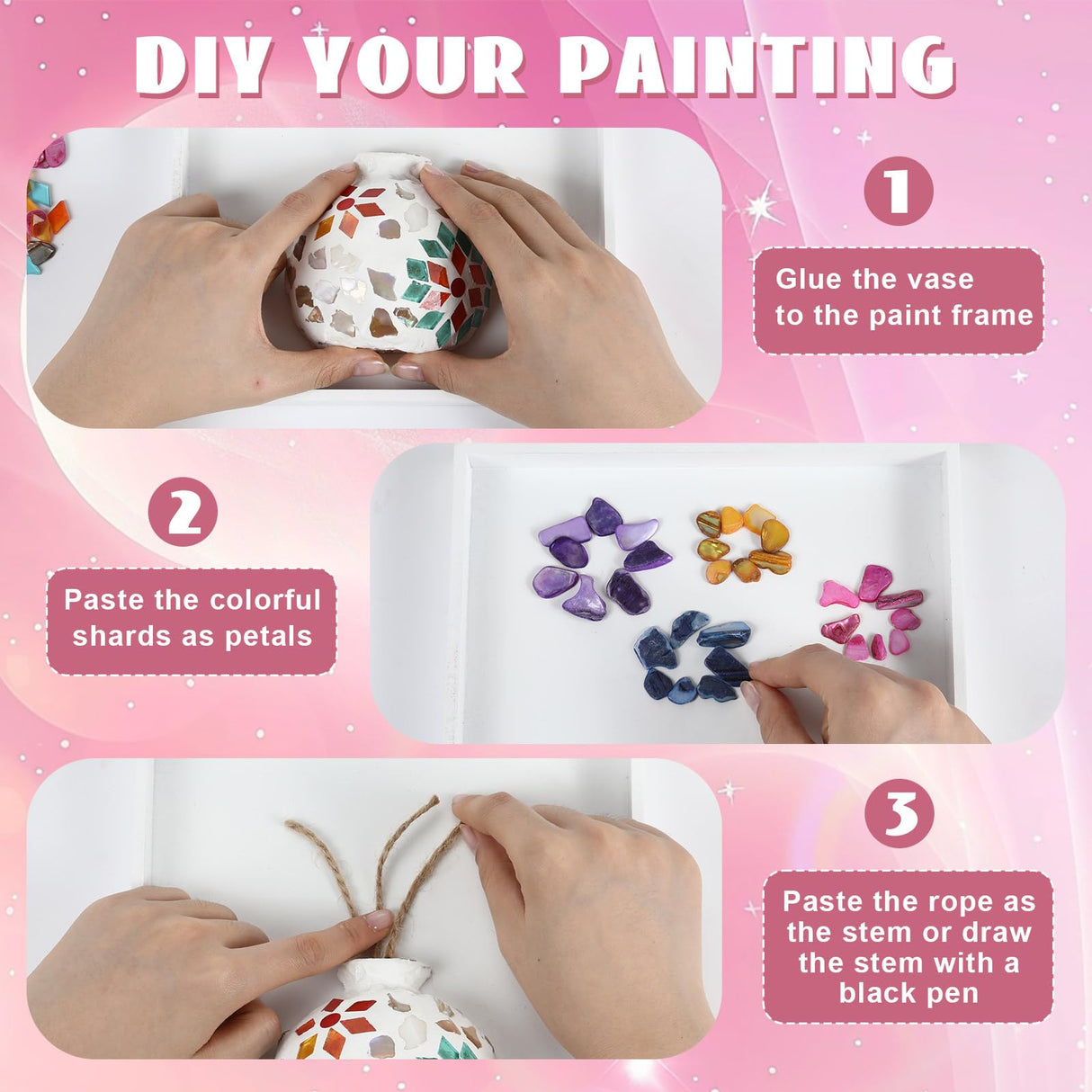 Fuyoooo 2 Sets DIY Vase Mosaic Painting Kit DIY Mosaic Arts and Craft Kits Mosaic Tiles DIY Crafts with Vase Flower Mosaic Accessories Creativity Handmade Artwork for Adults Home Decoration Fuyoooo