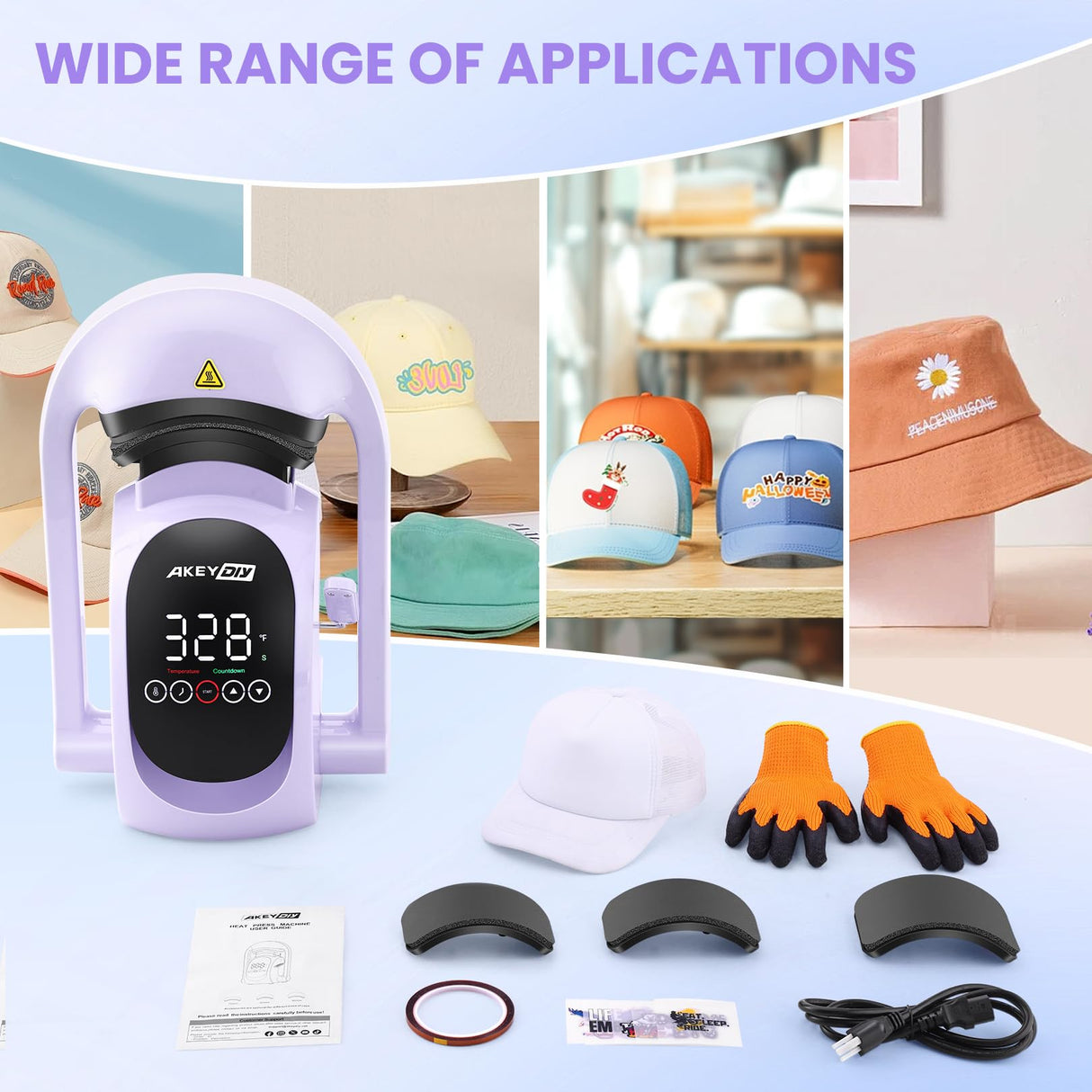 AKEYDIY 3-in-1 Auto Cap Heat Press Machine, Hat Heat Press with 3pcs Replaceable Heating Pads, Automatic Release&Press Large Touchscreen Digital Control Panel, DIY Sublimation Caps T-Shirts Bags AKEYDIY