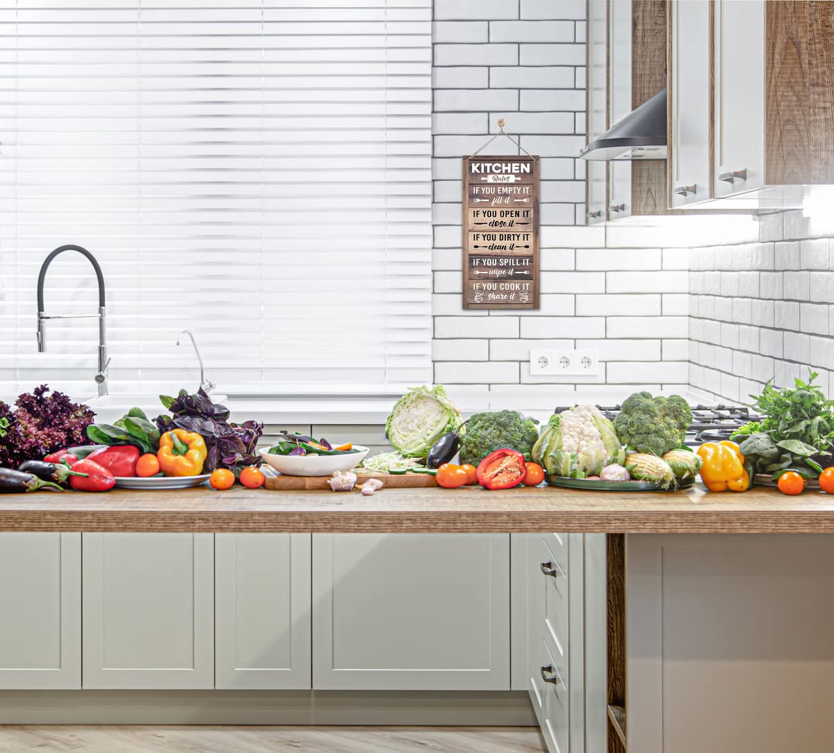 Hanging Kitchen Rules Wood Decor Sign, Rustic Kitchen Wooden Signs, Printed Wood Wall Art Sign, Kitchen Door Rules Rustic Sign, Hanging Wood Sign Kitchen Decor, Funny Farmhouse Kitchen Wall Décor Gkwa