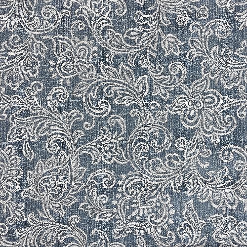 HomePop Home Decor |K7646-A879| Upholstered Modern Rectangular Storage Ottoman | Hinged Lid Ottoman with Storage for Living Room & Bedroom, Blue Denim Jacobean Print HomePop