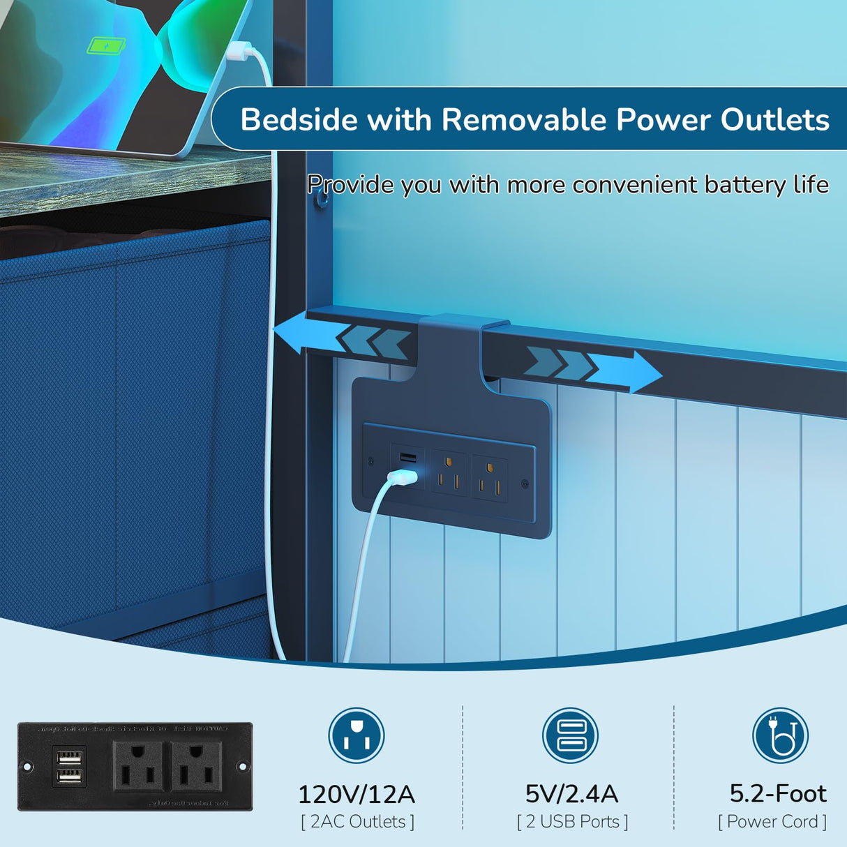 Twin Over Full Size Bunk Bed with 4 Storage Drawers and Bookshelf, Metal Bunk Beds with LED Lights, Charging Station, Loft Bunk Bed with Pegboard, Safety Guardrail and Ladders, for Kids, Teens, Adults mojiasion