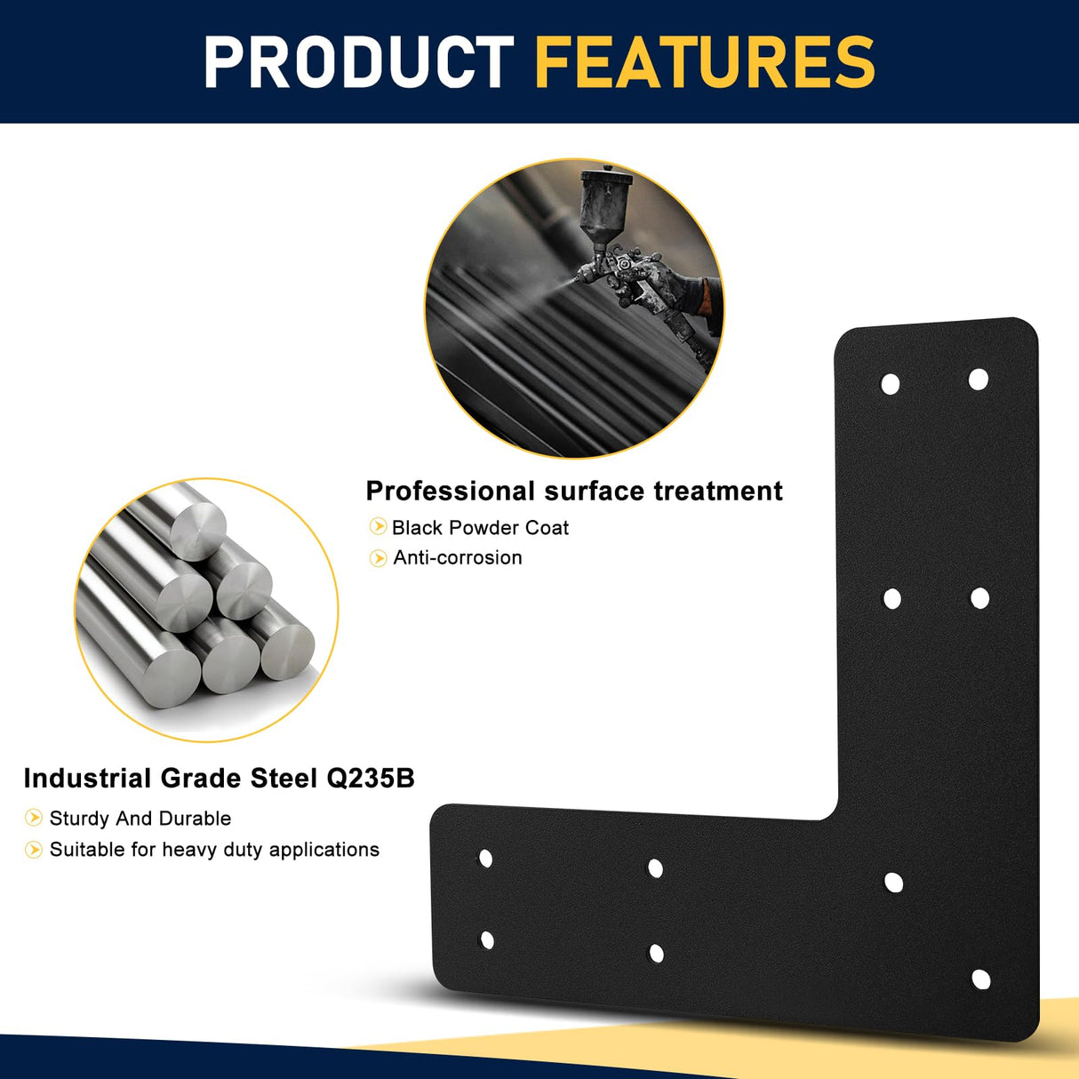 10x10 L Post Bracket 4PCS, L Flat Mending Plate for Wood 4x4,6x6 Lumber, Black Powder Coated Heavy Duty Pergola Brackets,L Beam Bracket, L Truss Bracket,L Shape Post to Beam Connectors… XZWMY