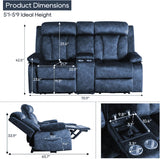 GUEAPY Power Reclining Loveseat with Console, Heat & Massage, 2 Seat Reclining Sofa with Cup Holders, USB & Type-C Ports, Plush Dutch Velvet 2 Seat Reclining Couch for Living Room, RV,Office,Apartment GUEAPY