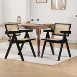 GOOLON Rattan Dining Chairs Set of 4, Rattan Chairs 18 Inch Seat Height for Dining Room, Modern Cane Dining Chair with Woven Backrest, Comfortable Seat, Sturdy Wood Frame for Indoor Kitchen, Black GOOLON