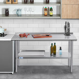 Profeeshaw Stainless Steel Prep Table NSF Commercial Work Table with Backsplash and Undershelf for Kitchen Restaurant 24×72 Inch Profeeshaw
