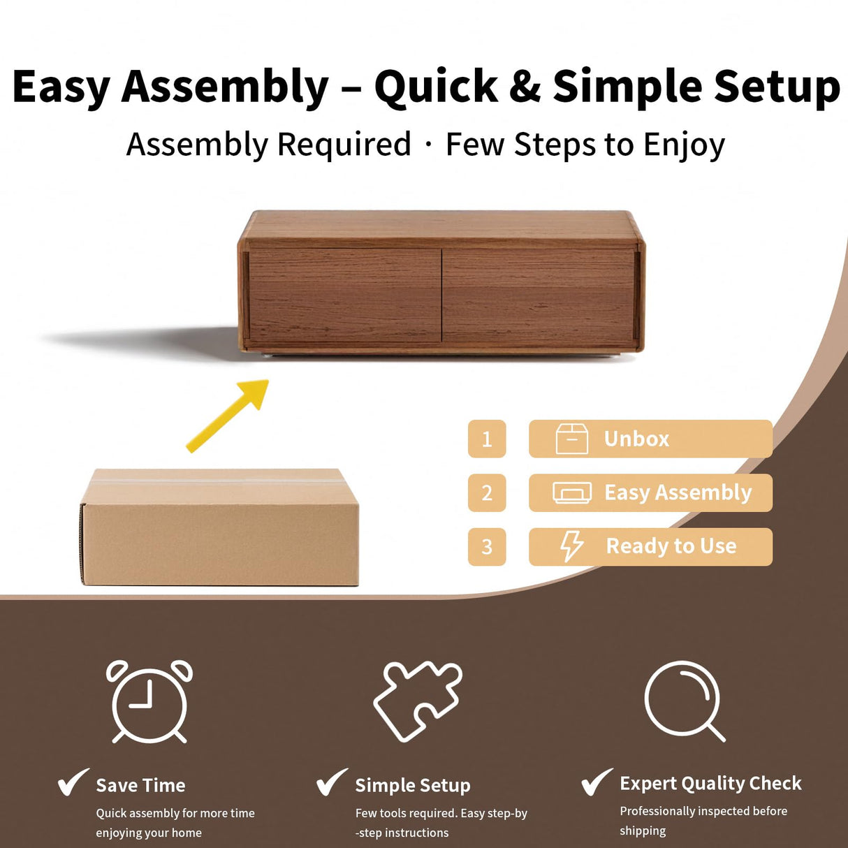 Luxury Walnut Wood Square Coffee Table with Large Hidden Storage, Expandable Tabletop Center Table for Living Room, Modern Accent Table with Drawers (Walnut Coffee Table) WuerQi
