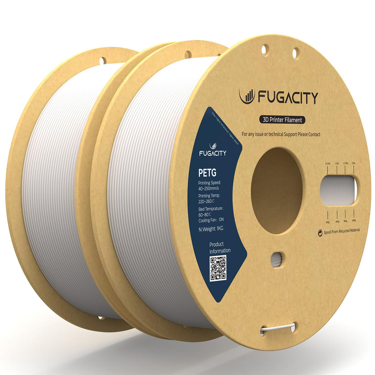 Fugacity PETG Filament 1.75mm,3D Printer Filament 1KG Spool (N.W 2.2lbs), Dimensional Accuracy +/- 0.02mm, Enhanced Printing Effect Fits Most FDM 3D Printers FugaCity