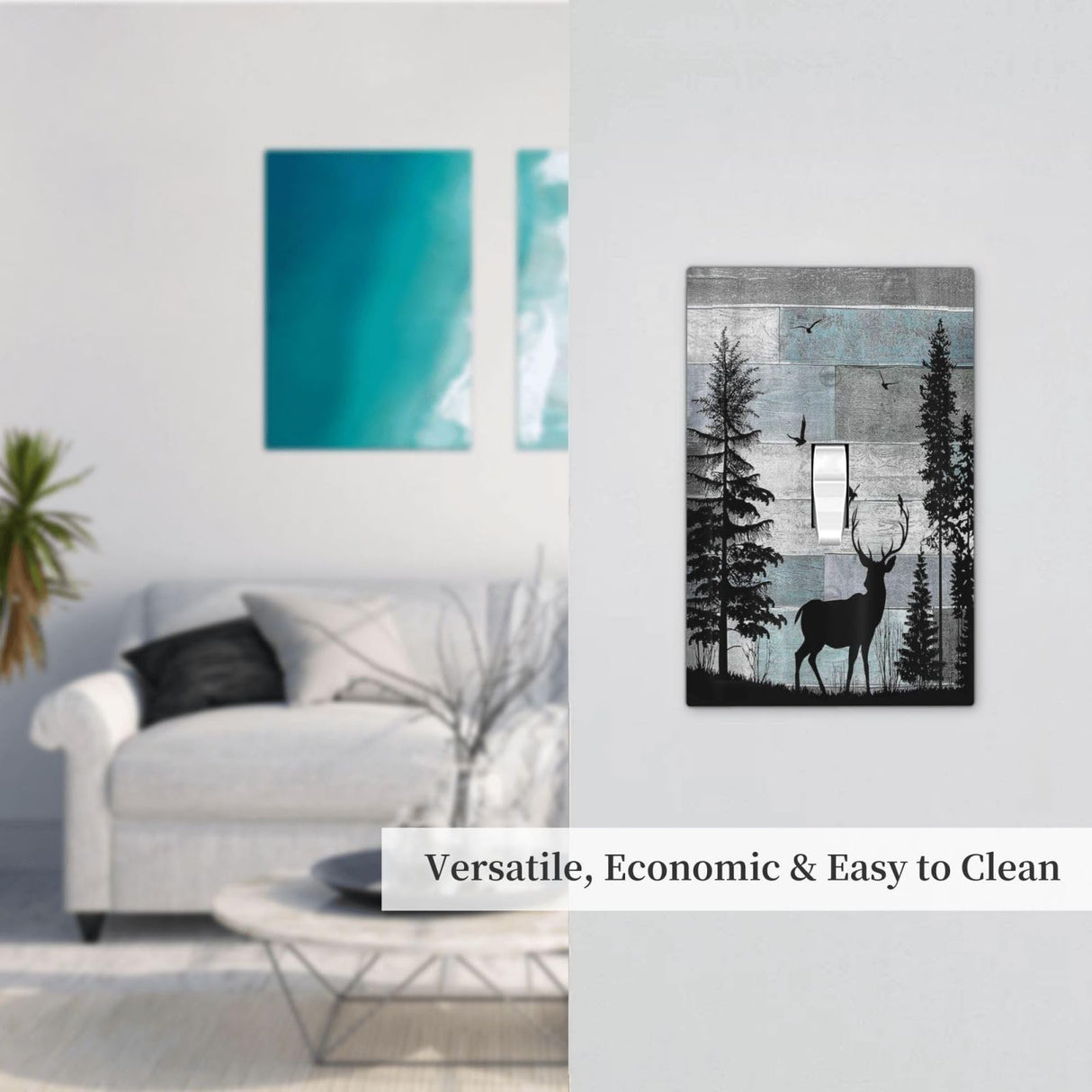 Forest Cabin Deer on Wooden Board Single Toggle Light Switch Covers Decorative Country Farmhouse 1 Gang Wall Plate Rustic Lodge Device Electrical Switchplate Faceplate for Bathroom Bedroom Decor Thsanju