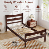 Giantex Wood Bed Frame Twin Size, Rustic Style Platform Bed w/Headboard & Footboard, Solid Wood Slat Support, No Box Spring Needed, Panel Bed Mattress Foundation for Kids (Walnut) Giantex