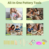 MZOKUU Pottery Wheel for Kids 6” Turntable Pottery Wheel with Led Ambient Light Adjustable Speed 2 Ways Rotation 18PCS Complete Pottery Wheel Kits ABS Detachable Basin Craft Gifts for Beginners/Adults MZOKUU
