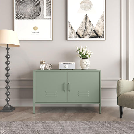 IRONFFICE Metal Storage Cabinet,TV Stand Locker Cabinet,Wide Metal Accent Cabinet with 2 Door,2-Tier Lockable Storage Cabinet,Green IRONFFICE