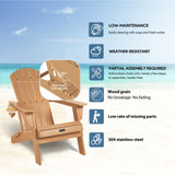 Plawdlik Folding Adirondack Chair, SGS Tested, Wooden Textured with Cup Holder, Heavy All-Weather HDPE Comfortable Set Poolside Backyard Lawn Teak Plawdlik