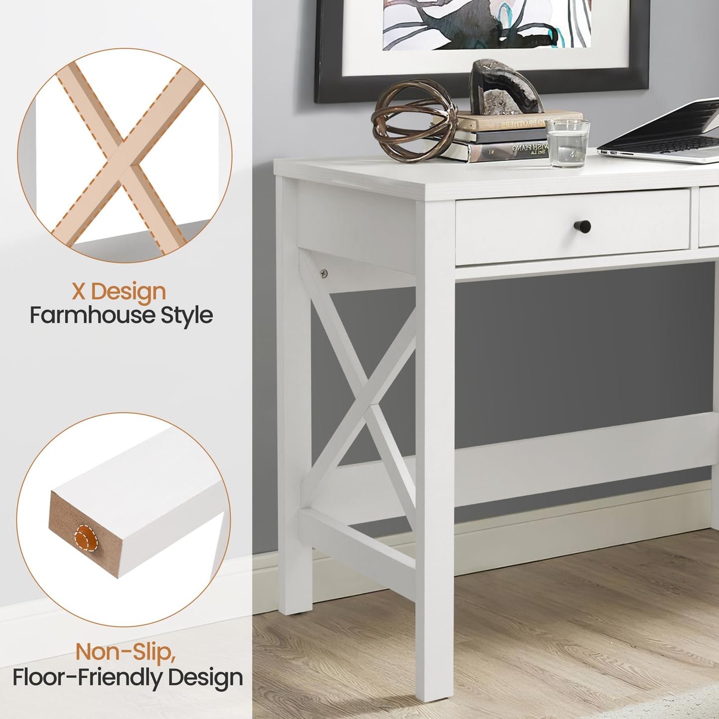 PATIOHIT White Writing Desk with Drawers for Study Home Office 40 inch Simple Desks for Bedroom Modern Makeup Vanity Console Table with Storage - WoodArtSupply