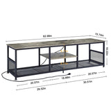 VECELO TV Stand with Power Outlets for Televisions up to 75Inch, 62" Media Entertainment Center with Charging Station 3-Tier Open Storage Shelves with Metal Frame for Living Room/Bedroom，Grey VECELO