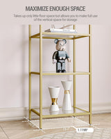 Hzuaneri Bookcase Bookshelf, Tempered Glass Bookshelves, Slim Shelving Unit for Bedroom, Bathroom, Home Office, Steel Frame, 6 Tier Gold BC10601G Hzuaneri
