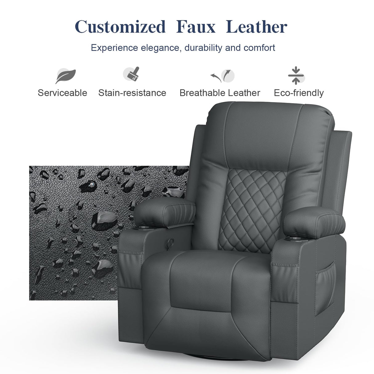 FURNIMAT Recliner Chairs for Adults, Massage Rocker with Heated Modern Ergonomic Lounge 360 Degree Swivel Single Sofa Seat Living Room Lounge Recliners Gray FURNIMAT