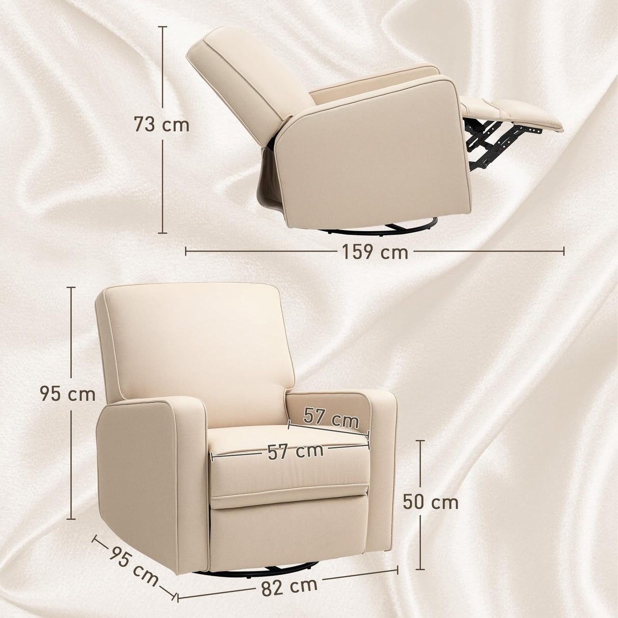 HOMCOM Manual Recliner Chair for Adults, Breathable Fabric Swivel Rocker Recliner with Thick Cushion and Footrest, Adjustable Single Sofa for Living Room, Beige HOMCOM