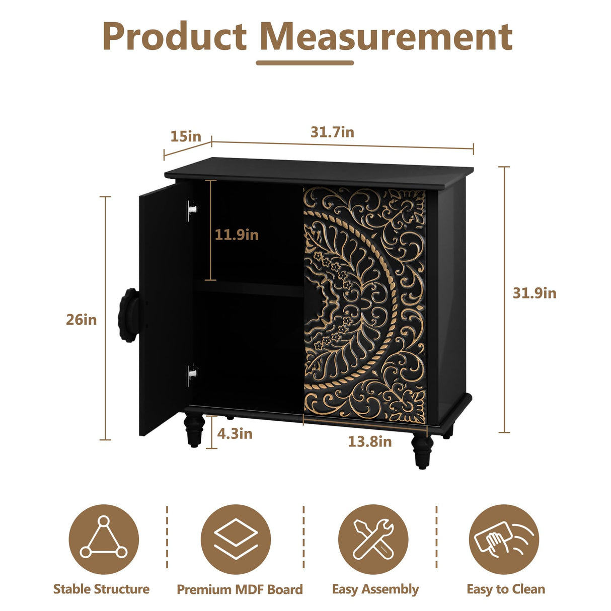 ARTPOWER Accent Cabinet with 2 Doors, Decorative Storage Cabinet with Carved Flower Pattern, Black Sideboard Buffet Cabinet, Wood Credenza with Storage for Entryway, Living Room, Kitchen, Dining Room ARTPOWER