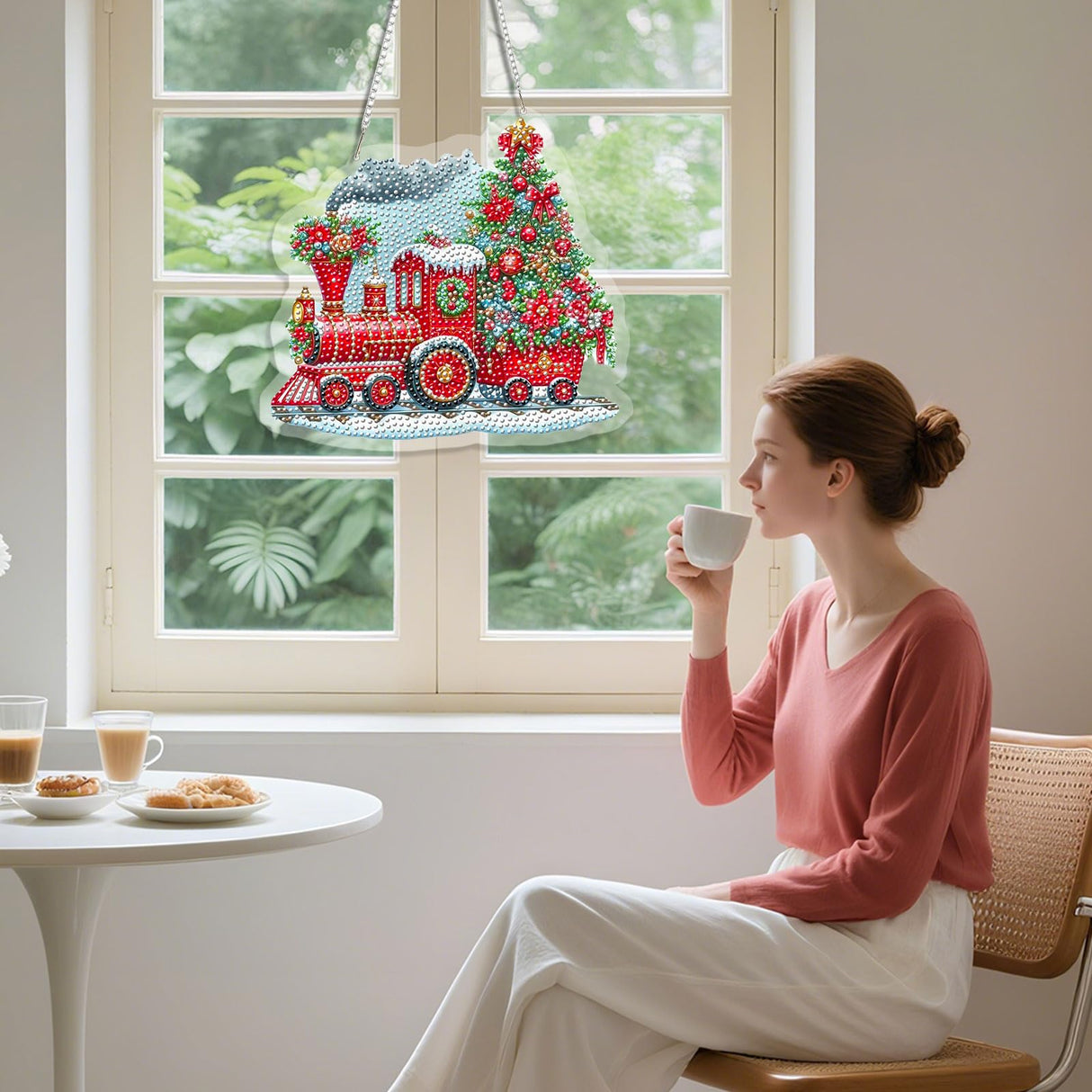 Skyboda Train Diamond Art Hanging Kits for Adults Beginners, DIY Acrylic 5D Special Shaped Crystal Diamond Gem Art Painting Hanging Ornament for Home Wall Decor and Gift(Christmas Tree Red Train) Skyboda