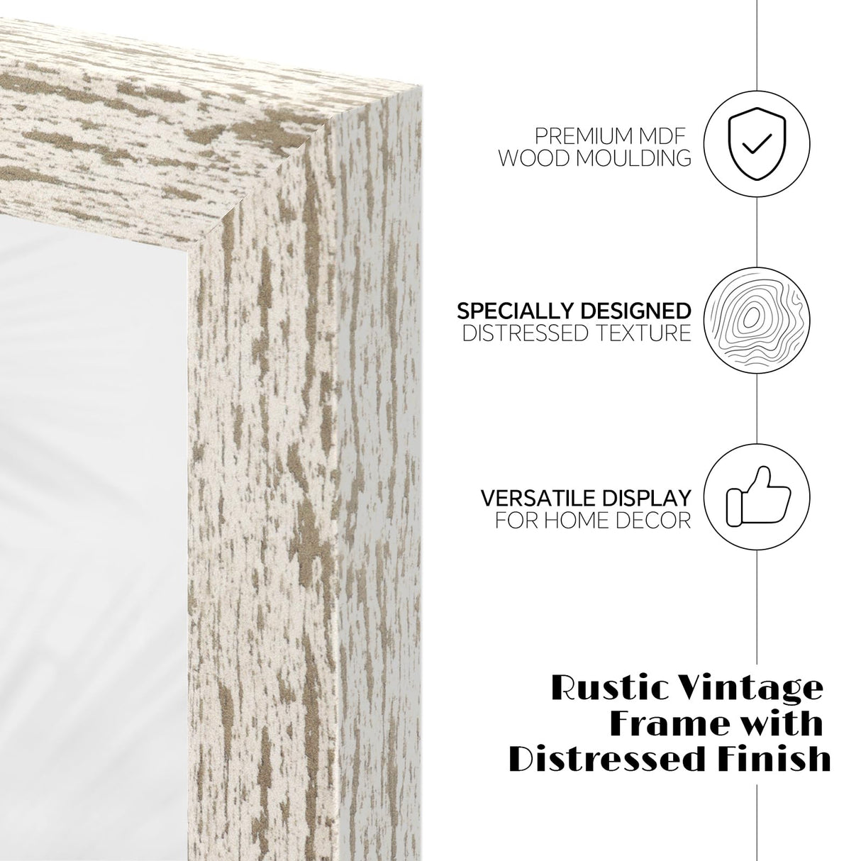puthiac 8x10 Rustic Picture Frame, Farmhouse Distressed Wood Photo Frame, Shatterproof Acrylic Front, Wall & Tabletop, Vertical/Horizontal, Vintage Art Print Included – Distressed White puthiac