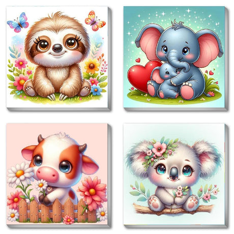 Canrichshop 4 Pack Paint by Numbers Kit for Kids with Frame,Cute Animals Painting Kits for Ages 8-12,Easy Paint by Number Kids Paint for Beginner,DIY Acrylic Oil Painting Kit for Wall Decor(8X8inch) Canrichshop