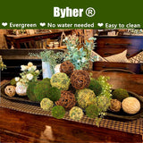 BYHER Decorative Balls for Centerpiece Bowls, 18pcs Fake Moss Balls + Wicker Rattan Balls Set Vase Bowl Filler for Home Garden Wedding Party Decor (Fresh Green + Rustic Brown) BYHER