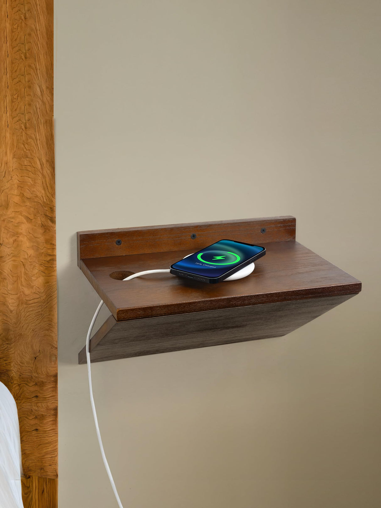 Sivapleso Floating Nightstand, Z-Shape 13 Inch Small Floating Night Stand Walnut Wood Floating Bedside Table Wall Mounted Side Table for Bedroom Sivapleso