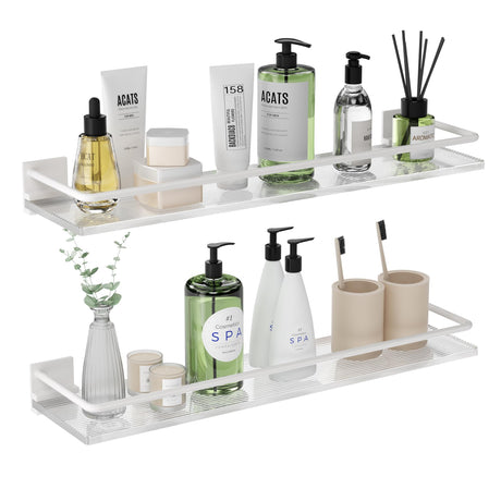 IBOFYY Acrylic Bathroom Floating Shelves - Set of 2, Wall Mounted Shelves for Suitable for Lavatory, Kitchen, Laundry Room, Farmhouse, for Item Storage/Room Decoration (White) IBOFYY