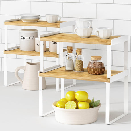 Goozii Kitchen Cabinet Organizer Shelf Set of 4, Stackable Countertop Organizer for Kitchen Counter, Corner Organizers and Storage Rack for Pantry Goozii