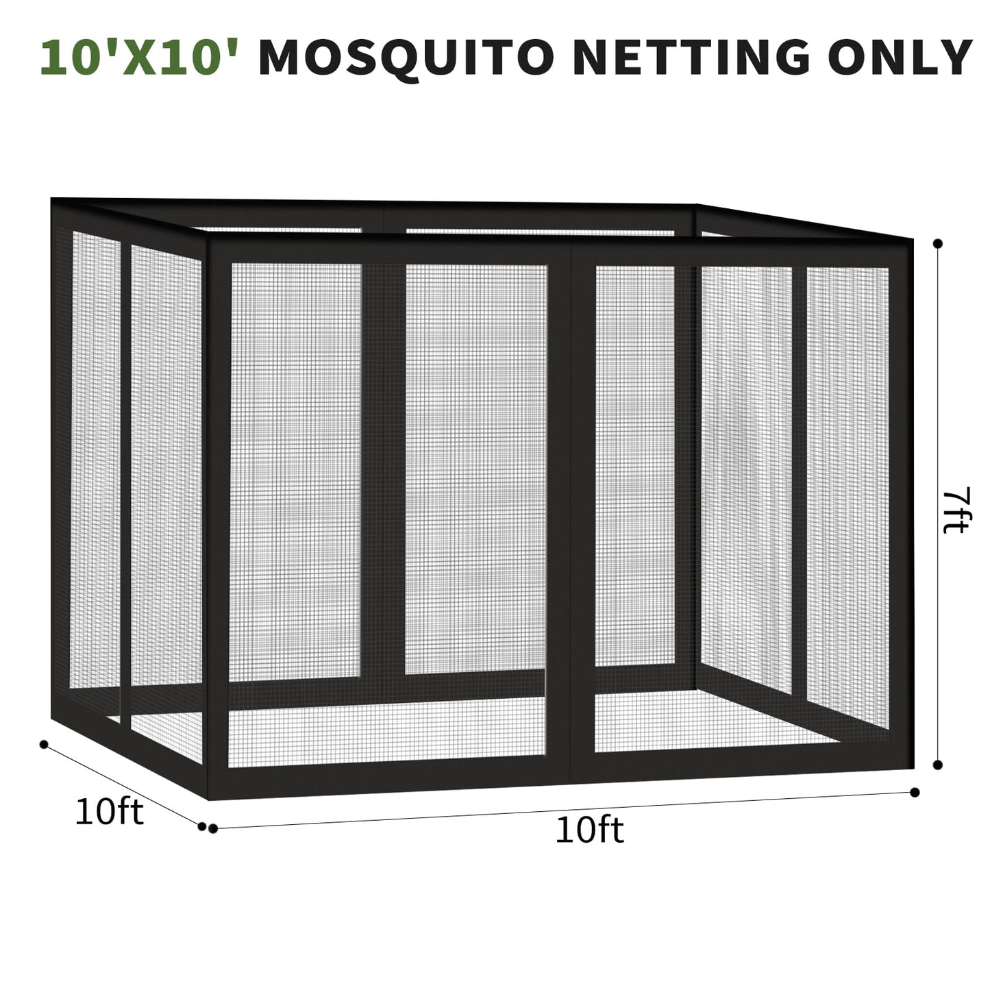 Gazebo Universal Replacement Mosquito Netting, 10' x 10' Outdoor Canopy Net Screen 4-Panel Sidewall Gazebo Curtains, with Zippers, Easy to Install, Fit for Most Gazebo 10x10 Canopy，Patio （Black）