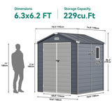 YITAHOME 6x6FT Resin Storage Unit sans Flooring, All-Weather Plastic Shed with Window, Vents and Secured Doors, Outdoor Plastic Tool Cabin for Poolside, Lawn, Backyard, Patio, Dark Gray YITAHOME