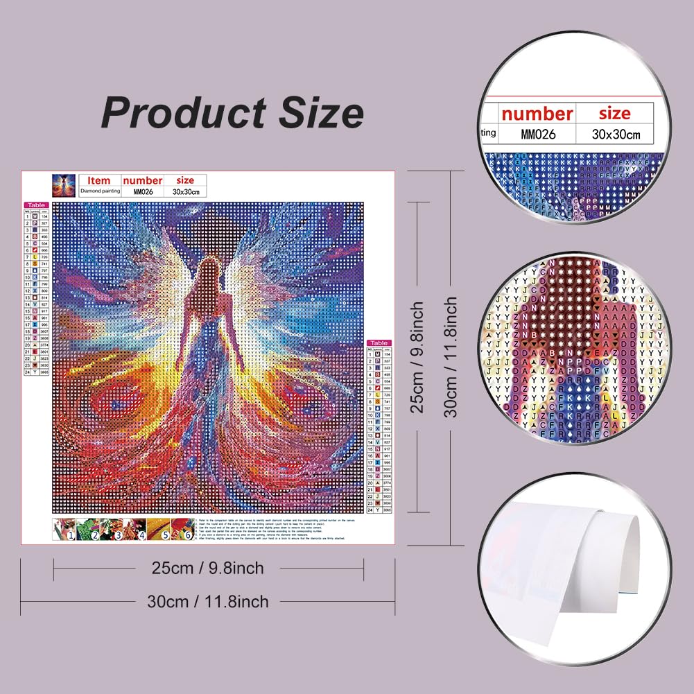 WSLWXSHM Diamond Painting Kits for Adults, Round Full Drill Diamond Art Kits, 5D DIY Paint with Diamonds Crafts for Home Wall Decoration Gifts 12×12Inch, Angel Fairy WSLWXSHM