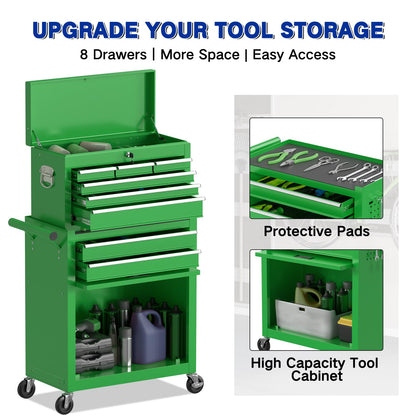 Kieperi 8-Drawer Large Capacity Rolling Tool Box, Tool Box with Wheels, Removable Rolling Tool Chest with Wheels and Drawers, Tool Cabinet with Lock for Workshop Mechanics Garage (Green) - WoodArtSupply