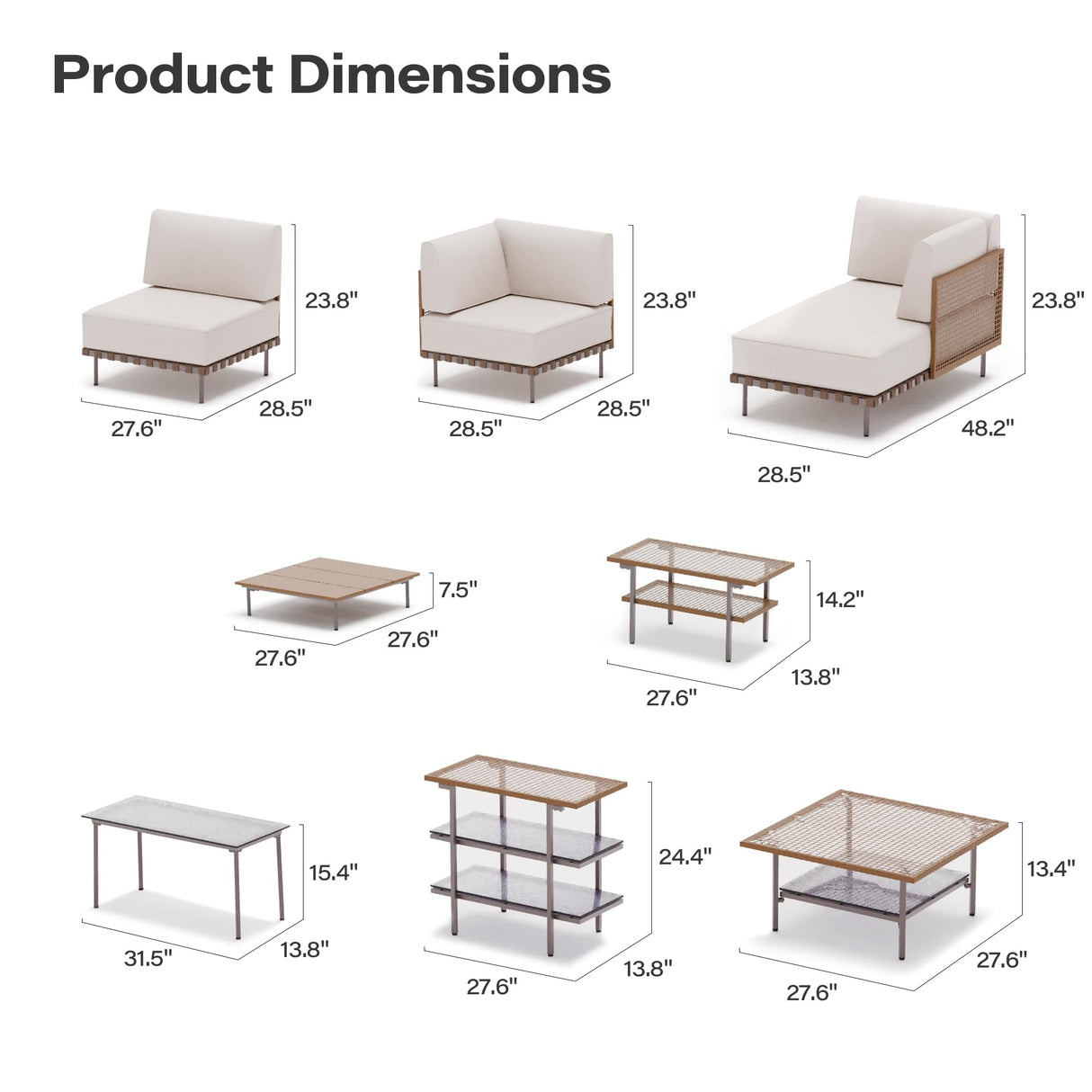 LAUSAINT HOME Outdoor Patio Furniture Set, 10-Piece Wicker Outdoor Conversation Set PE Rattan Sectional Sofa with Washable Cushions and Tempered Glass Table for Garden (Beige) LAUSAINT HOME