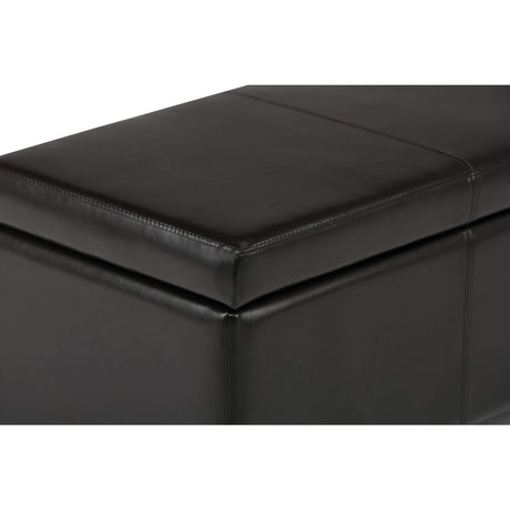 SIMPLIHOME Avalon 48 Inch Wide Contemporary Rectangle Storage Ottoman Bench in Tanners Brown Vegan Faux Leather, For the Living Room, Entryway and Family Room SIMPLIHOME