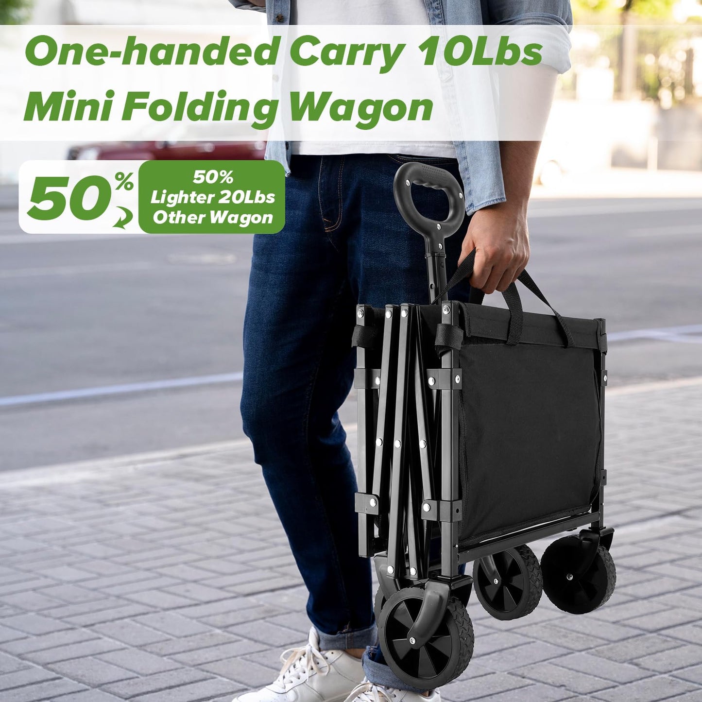 200LBS Wagons Carts Foldable, Small Collapsible Wagon Cart Portable Wagon Lightweight Utility Wagon Foldable Wagon Beach Wagon with Wheels Removable for Shopping Sports Garden and Grocery(Black)