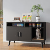 YDTOP Cat Litter Box Enclosure, Hidden Litter Box Furniture with Cat Scratch Pad, Wooden Pet House Side End Table, Storage Cabinet Bench for Living Room, Bedroom, Washroom - Black YDTOP