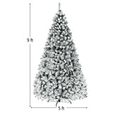 COSTWAY 9 FT Pre-Lit Christmas Tree, Snow Flocked Hinged Xmas Tree with 1498 Branches Tips & 550 LED Lights, Metal Stand, Artificial Pine Lighted Holiday Tree for Home Office Decorations COSTWAY