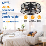 Depuley Flush Mount Ceiling Fan: 20" Caged Ceiling Fans with Lights and Remote App Control for Kitchen Bedroom Farmhouse - Rustic Low Profile Ceiling Fandelier Lights Reversible 6 Speed Timer Black Depuley