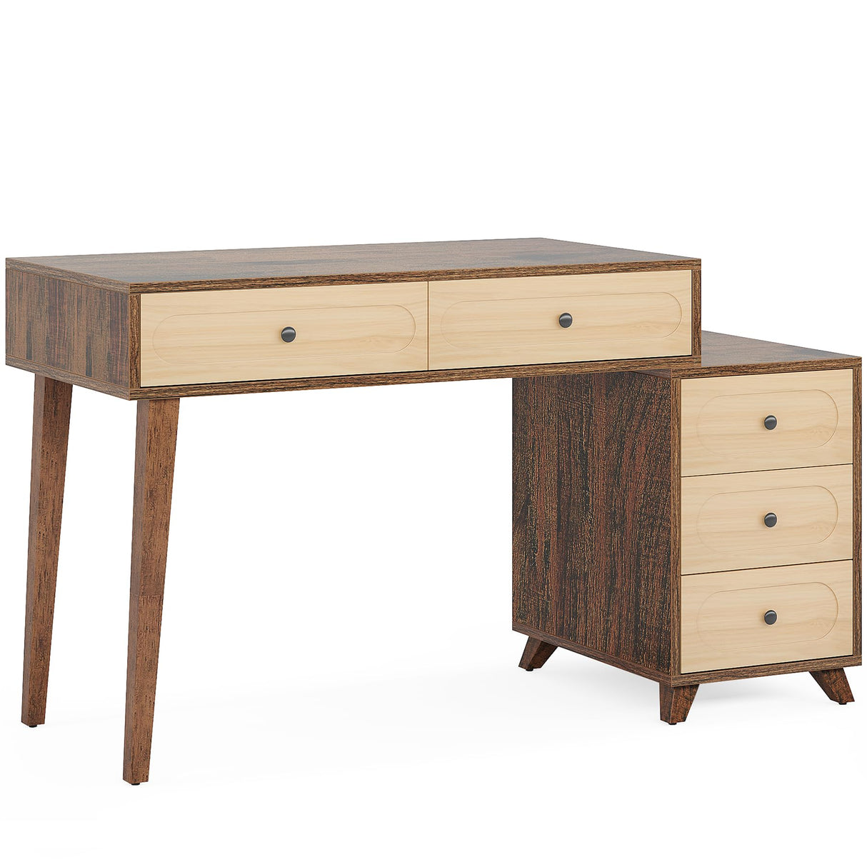 Tribesigns Computer Desk with Reversible Drawer Cabinet, 51-Inch Home Office Desk with 5 Drawers and Printer Stand, Study Writing Table Workstation with Storage Tribesigns