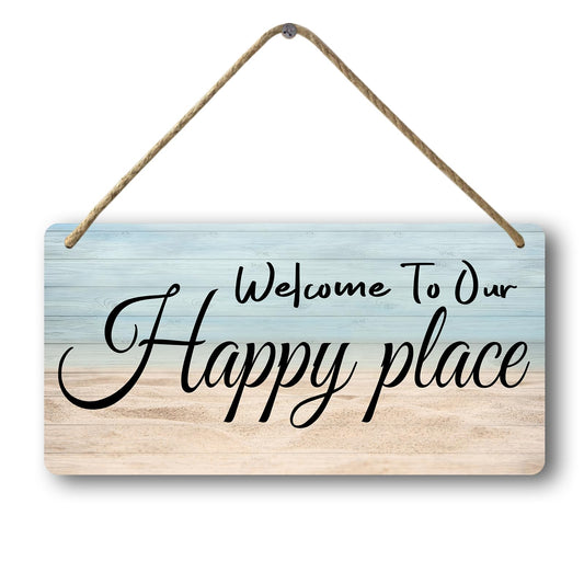 Welcome To Our Happy Place Sign House Door Wall Decor Welcome Signs For Front Door Home Sweet Home Door Wood Welcome Personalized Wooden Hanging The - WoodArtSupply