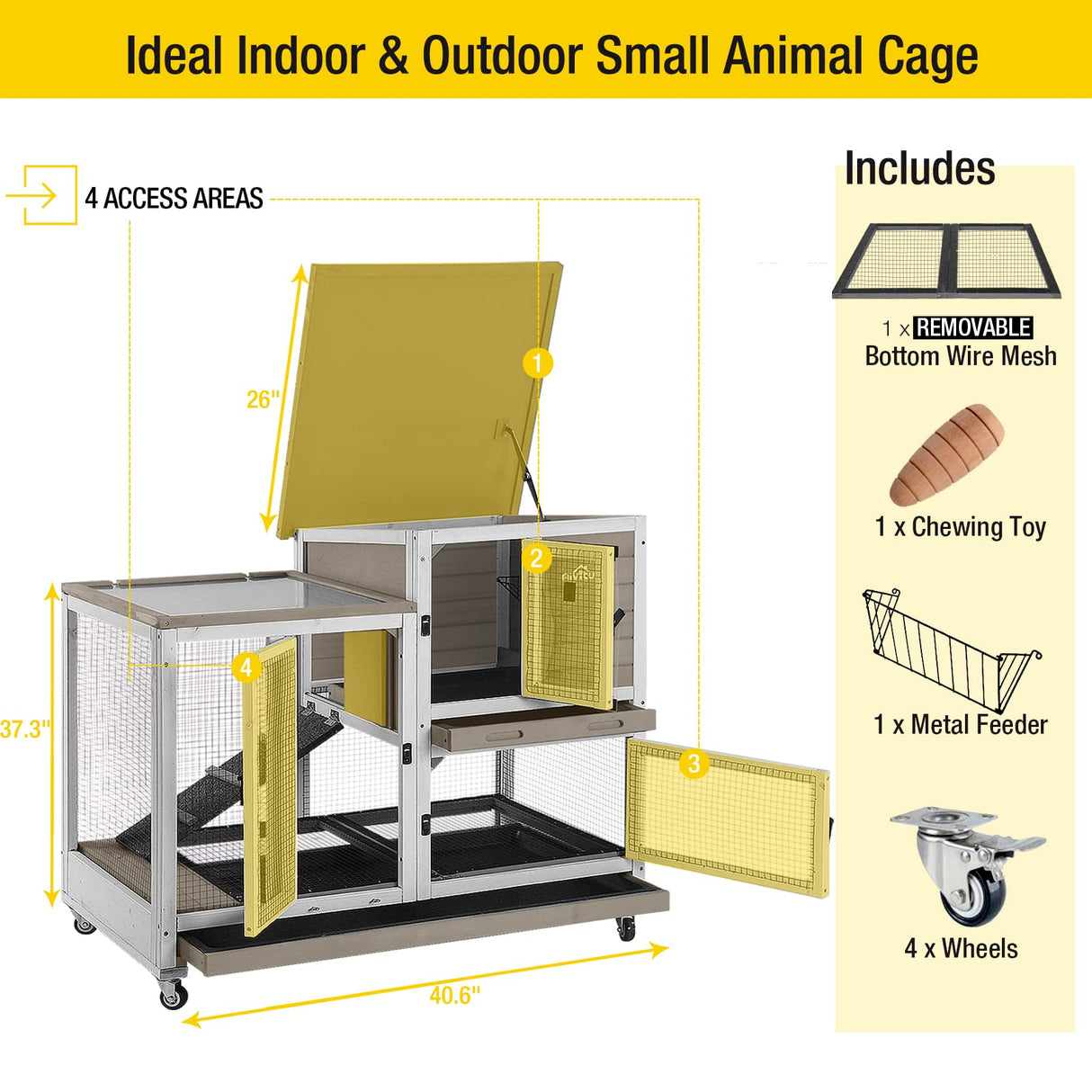 Aivituvin Upgrade Rabbit Cage Indoor Bunny Hutch with Run with Two Deeper No Leak Trays - 4 Casters Include for Outdoor (Mocca) Aivituvin