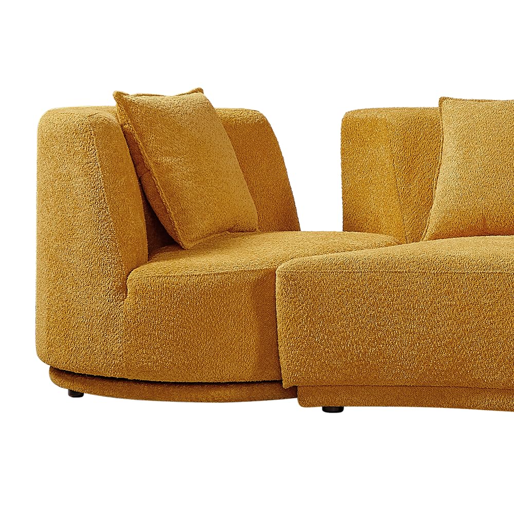 WILLIAMSPACE 109.84" Modern Curved Sofa Couch with 360° Swivel Arm Chair, Modern Upholstery Boucle Sofa 3 Seat Couch with 4 Throw Pillows, Luxury Curved Couch for Living Room Apartment (Yellow) WILLIAMSPACE
