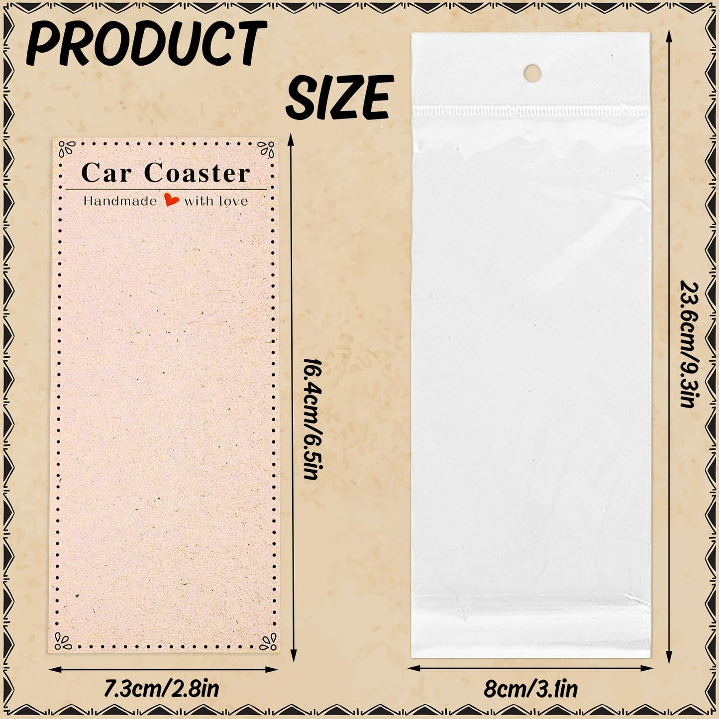 Whaline 120Pcs Car Coaster Packaging for Selling Sublimation Car Coaster Display Cards with Self-Seal Bags Car Coaster Display Bags with White Kraft Cards Heat Press Machines Accessories