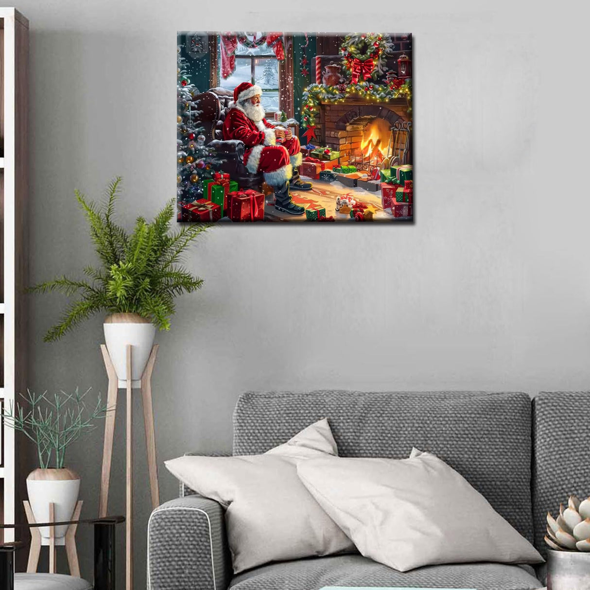 Aihonmin Christmas Paint by Numbers Kits for Adult Santa Claus Paint by Numbers Christmas Tree Gift Digital Oil Painting Kits on Canvas with Brushes and Acrylic Pigment Without Framed 16''W x 20''H Aihonmin